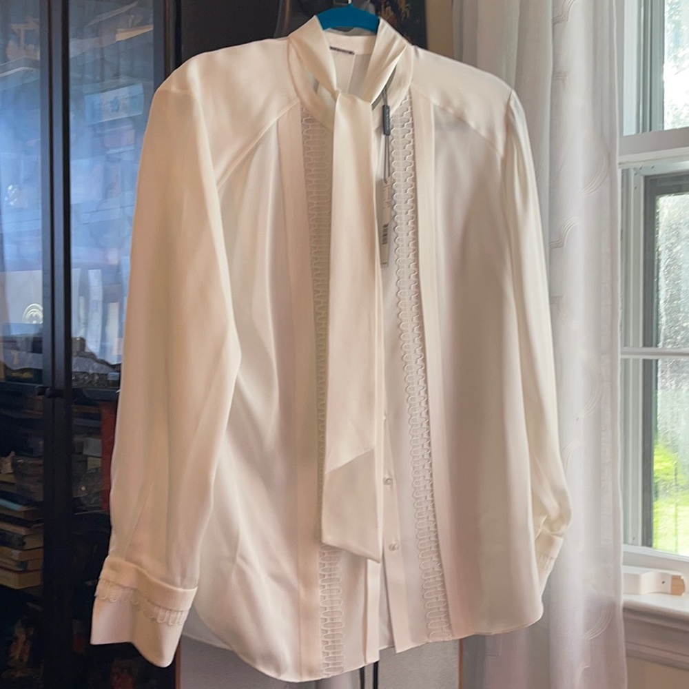NWT Elie Tahari Cream 100% silk blouse sz XL